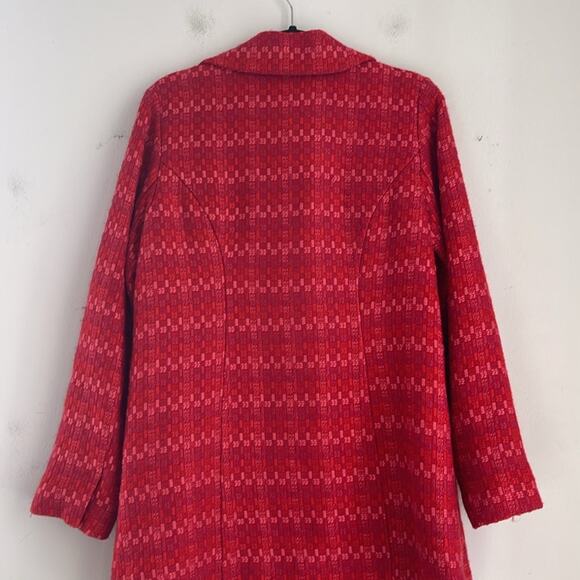 NWT CABI Sloan wool blend elastic stretch tweed red and pink midi coat sz M - Picture 7 of 9
